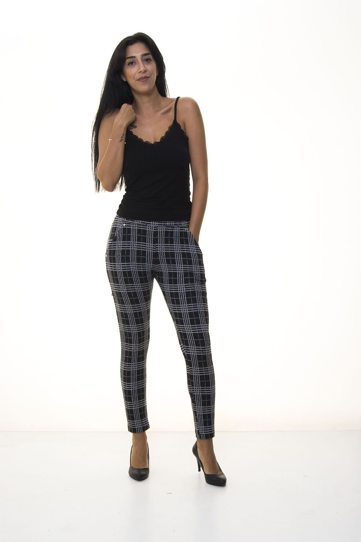 Kadın Siyah Desenli Kışlık Pantolon 2E-1067