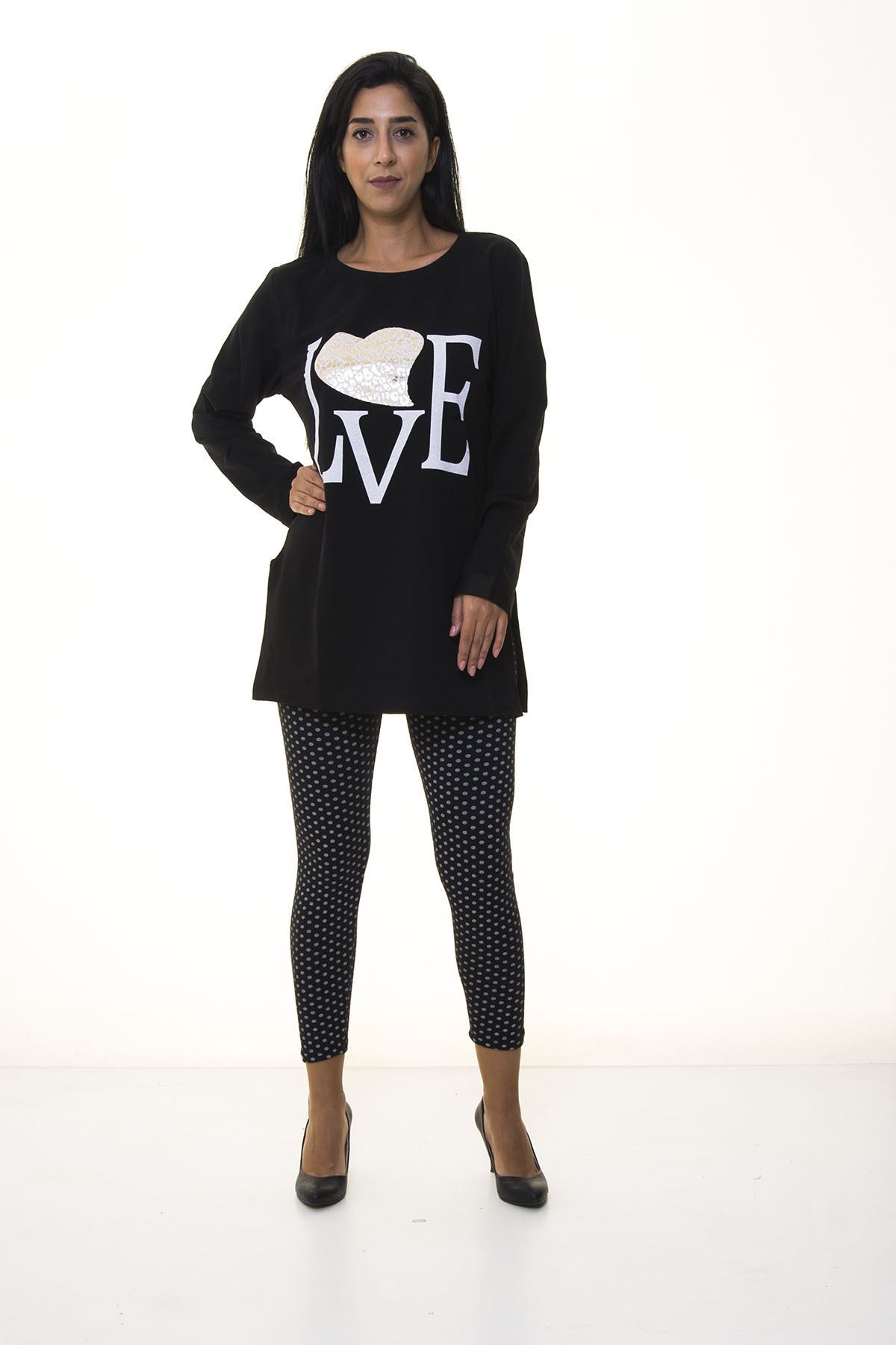 Siyah Kadın Sweatshirt 4D-1088