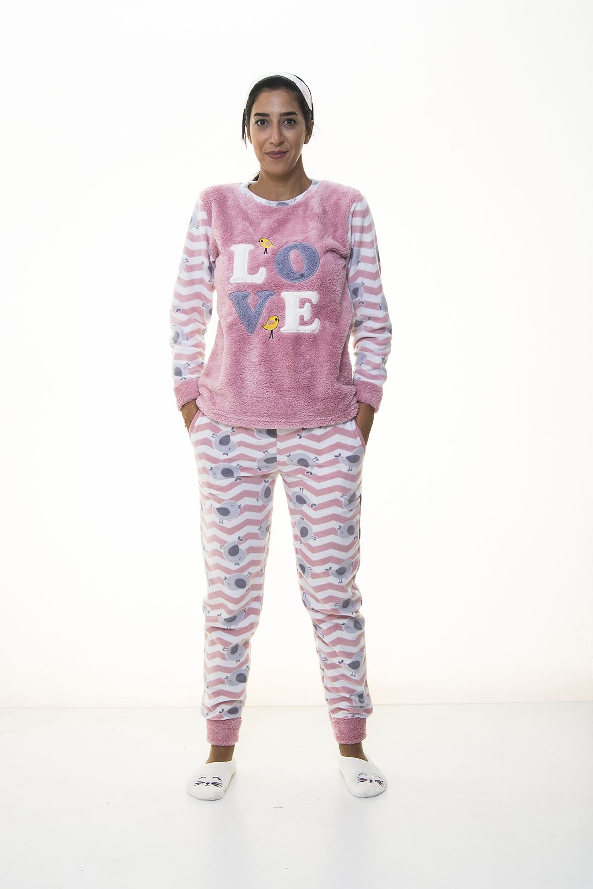 Kadın Welsoft Peluş Kışlık Polar Pijama Takımı 14E-1103