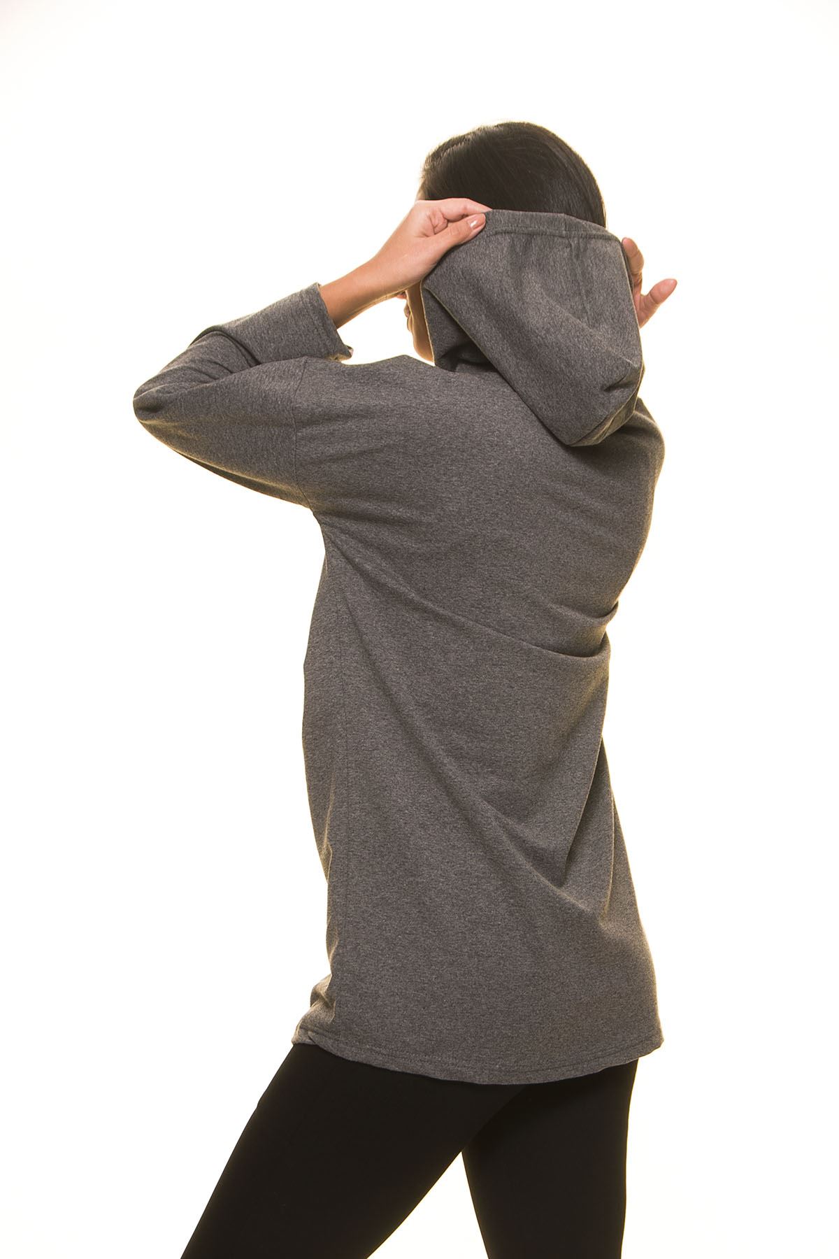 Kadın Baskılı Gri Kapşonlu Sweatshirt 5F-1127
