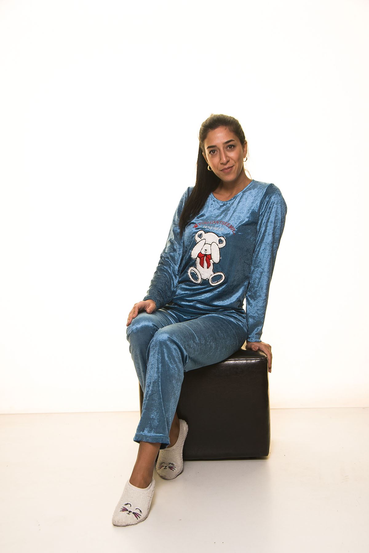Mavi Kadife Pijama Takımı 12E-2002