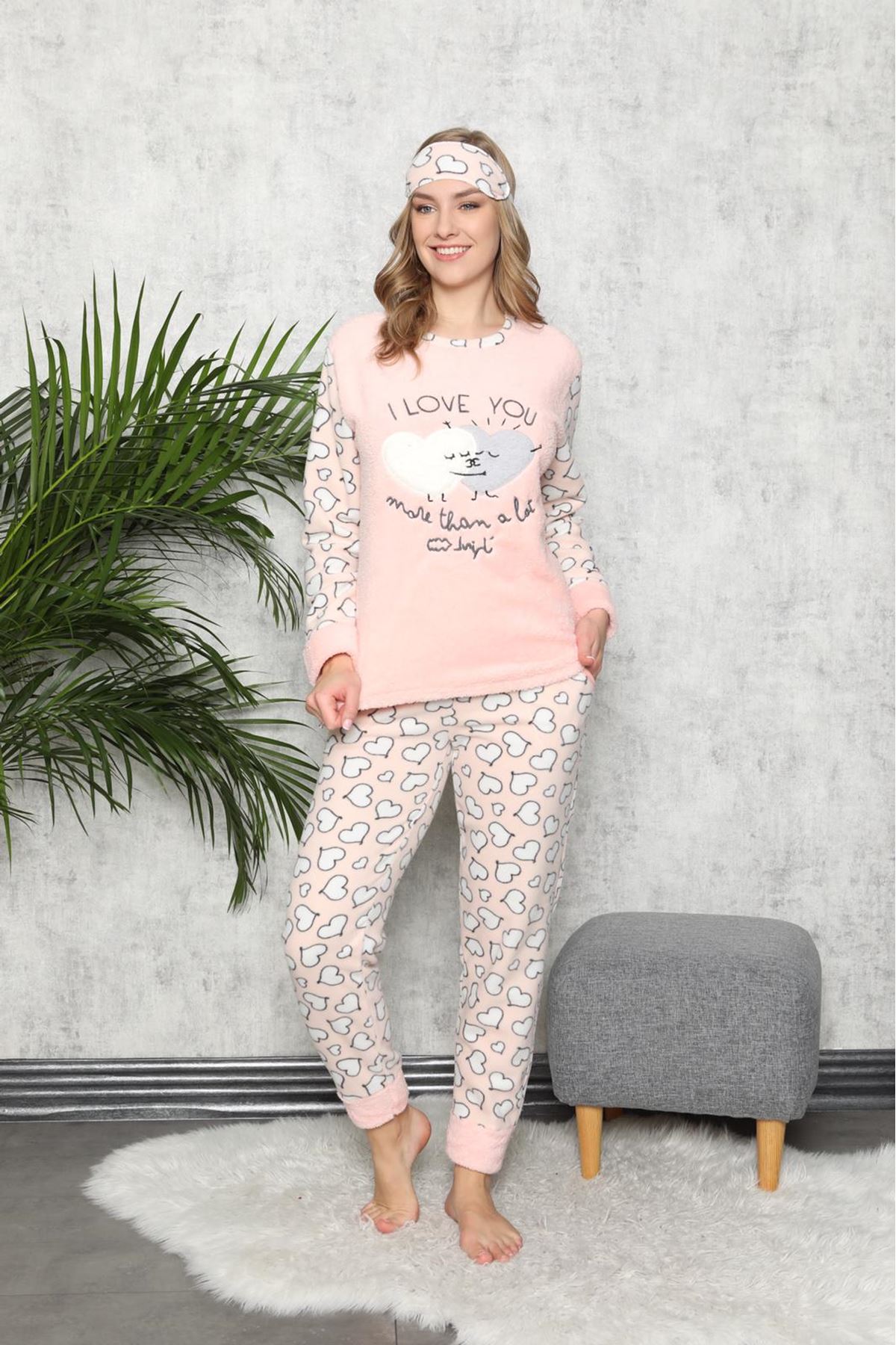 Somon Rengi Kışlık Welsoft Polar Pijama 8C-9113