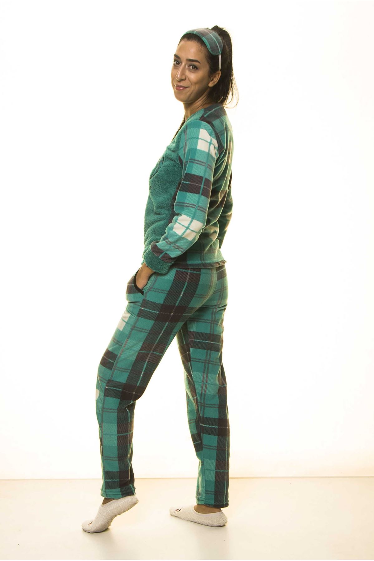 Zümrüt Yeşil Kışlık Welsoft Peluş Pijama 8D-1163Y