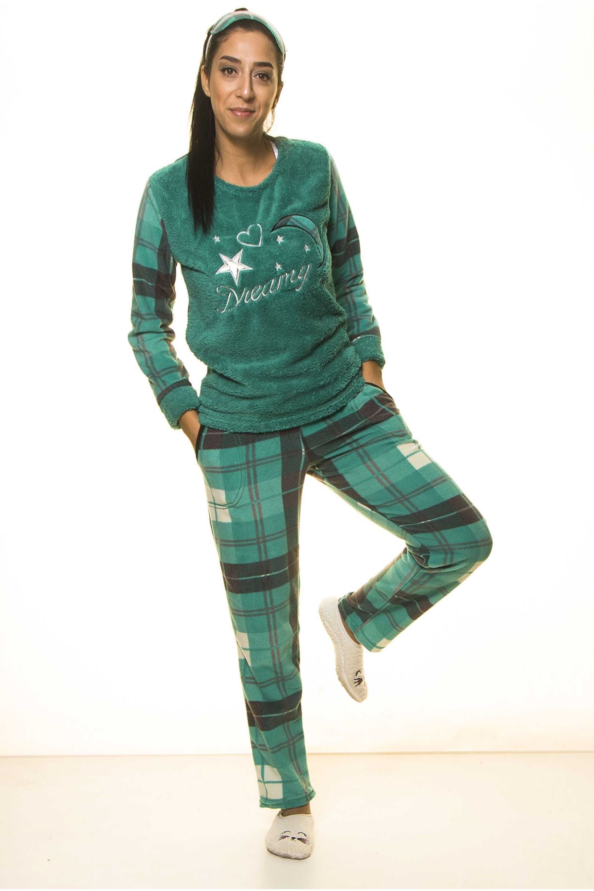 Zümrüt Yeşil Kışlık Welsoft Peluş Pijama 8D-1163Y