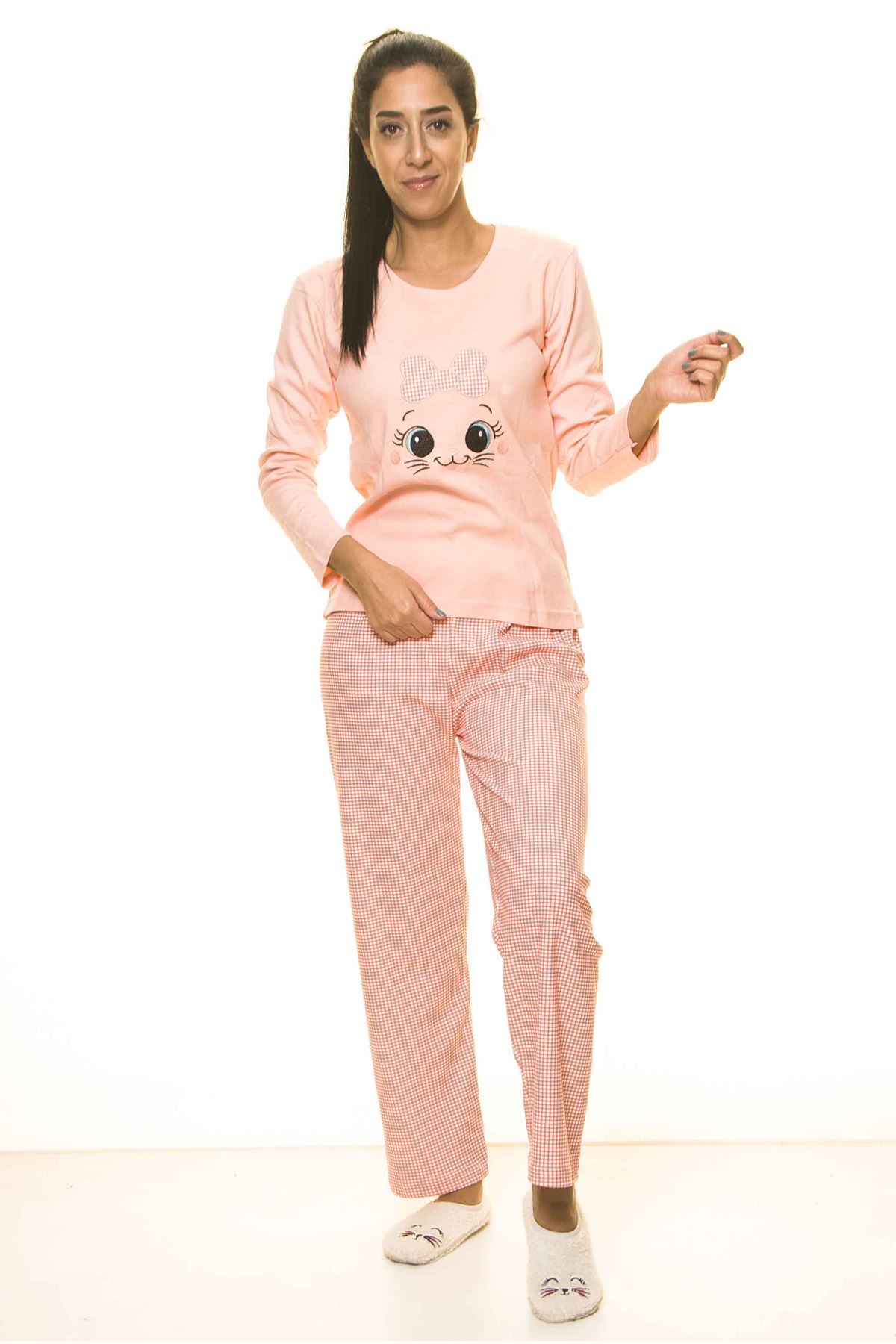 Somon Rengi Uzun Kol Pijama Takım 1C-2057