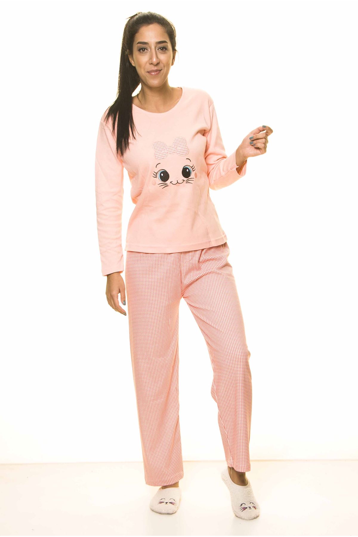 Somon Rengi Uzun Kol Pijama Takım 1C-2057