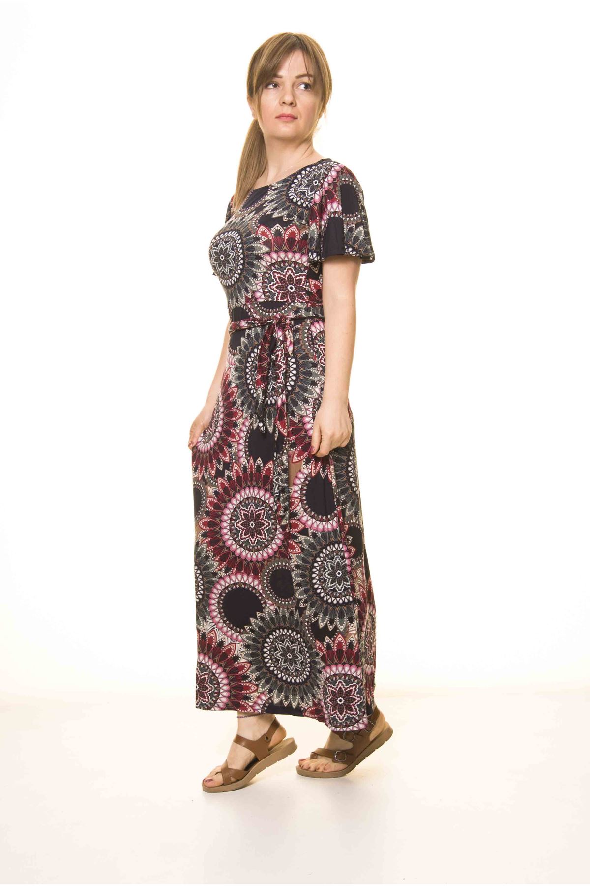 Kadın Etnik Desenli Esnek Elbise 17D-3074
