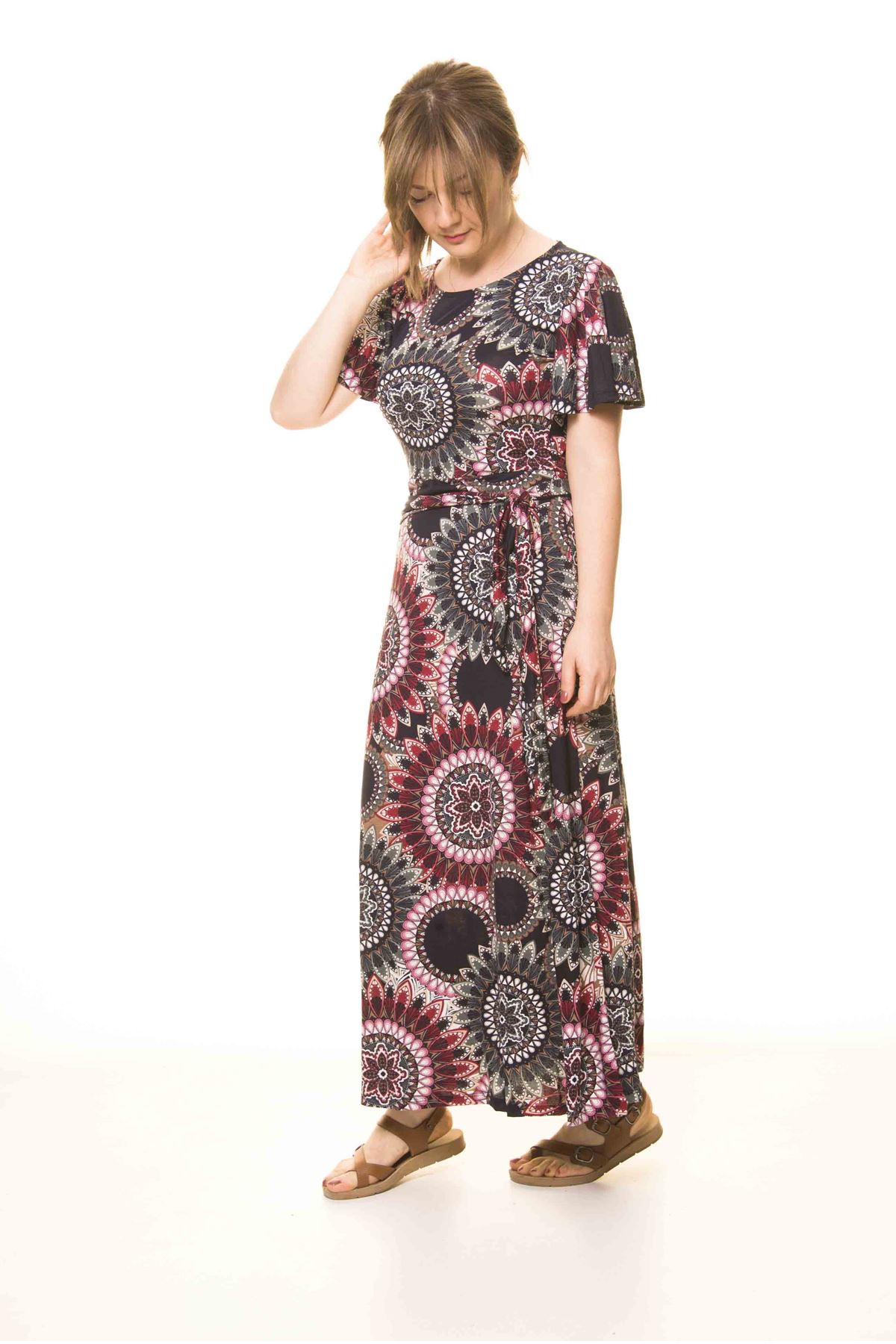 Kadın Etnik Desenli Esnek Elbise 17D-3074