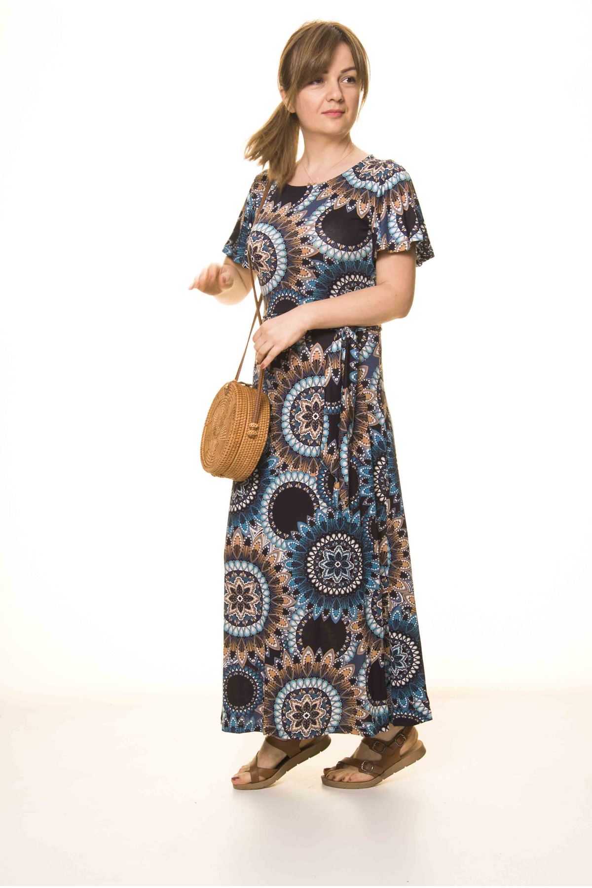 Kadın Etnik Desenli Esnek Elbise 17D-3073