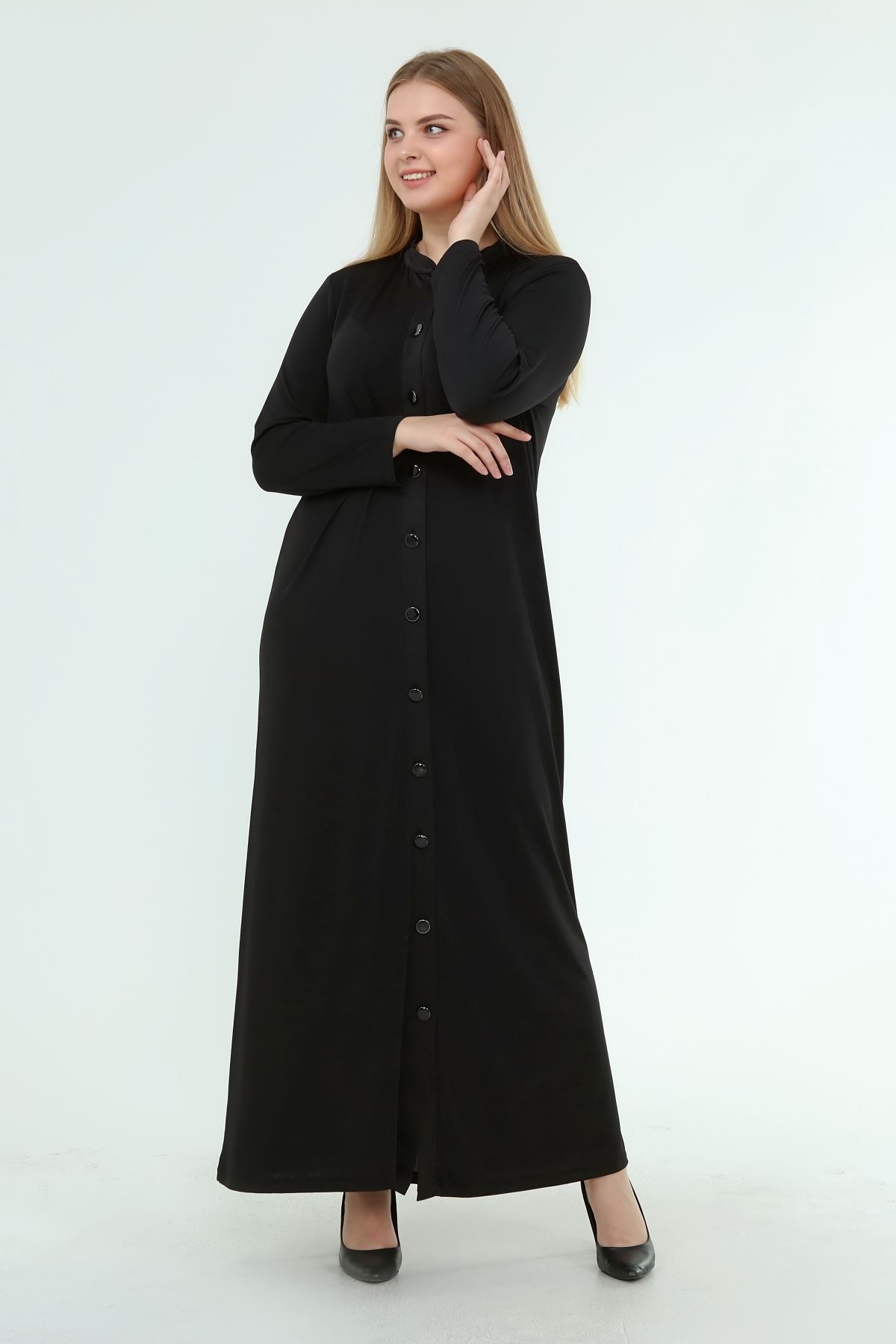Kadın Siyah Uzun Düğmeli Elbise  A1-4054