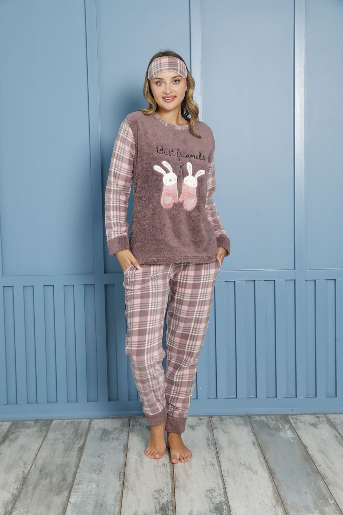 Kadın Desenli Kışlık Polar Pijama Takımı 1F-20080