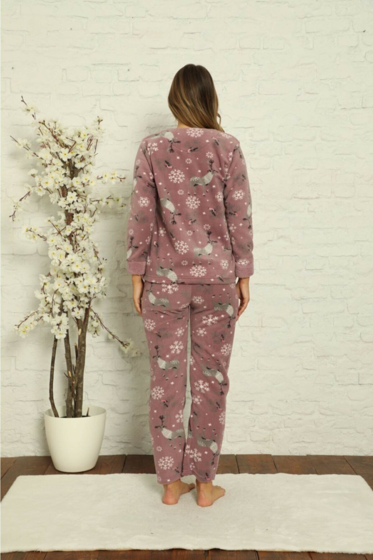 Kadın Desenli Kışlık Polar Pijama Takımı 2F-1852-1