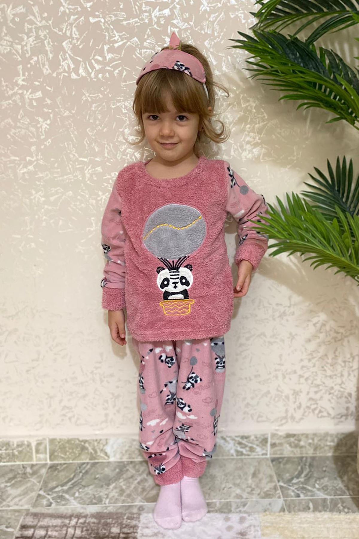 Çocuk Pembe Desenli Kışlık Polar Pijama Takımı 5K-3040P