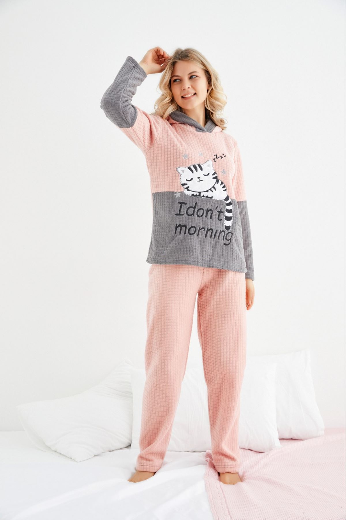 Kadın Desenli Kışlık Polar Pijama Takım 1C-4072
