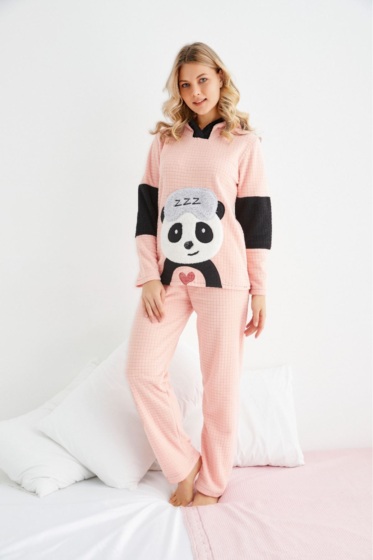 Kadın Desenli Kışlık Polar Pijama Takım 9C-4076