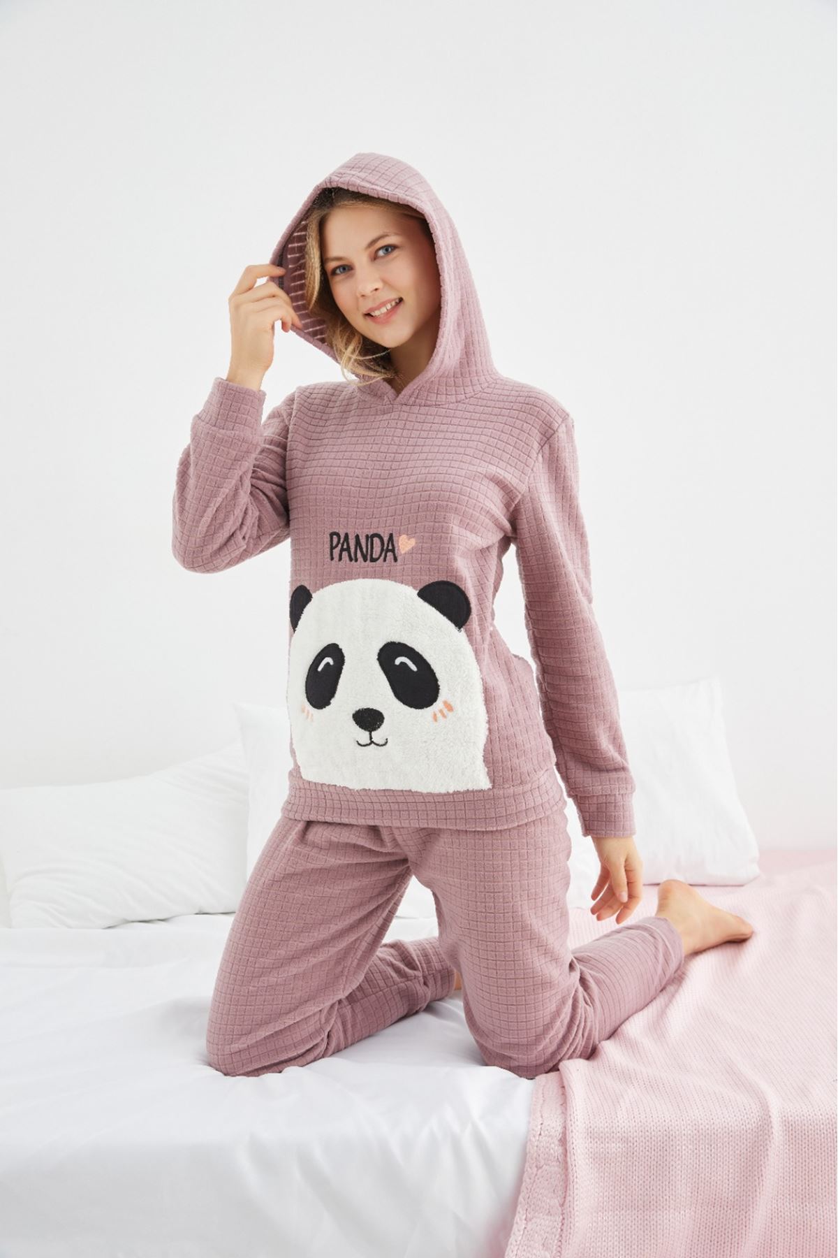 Kadın Desenli Kışlık Polar Pijama Takım 15D-1055G