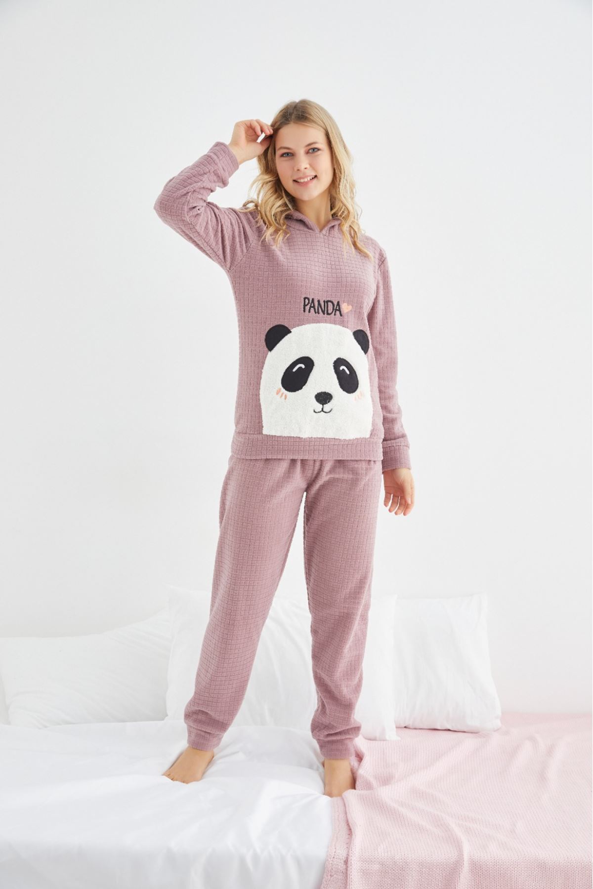 Kadın Desenli Kışlık Polar Pijama Takım 15D-1055G