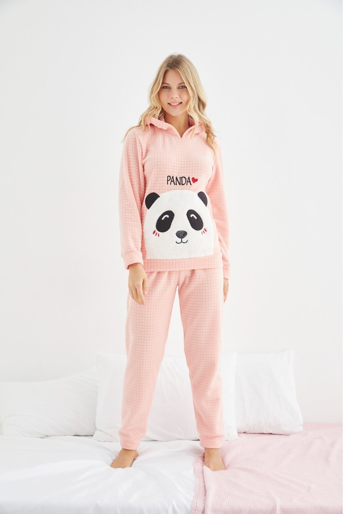 Kadın Desenli Kışlık Polar Pijama Takım 15D-1055Y