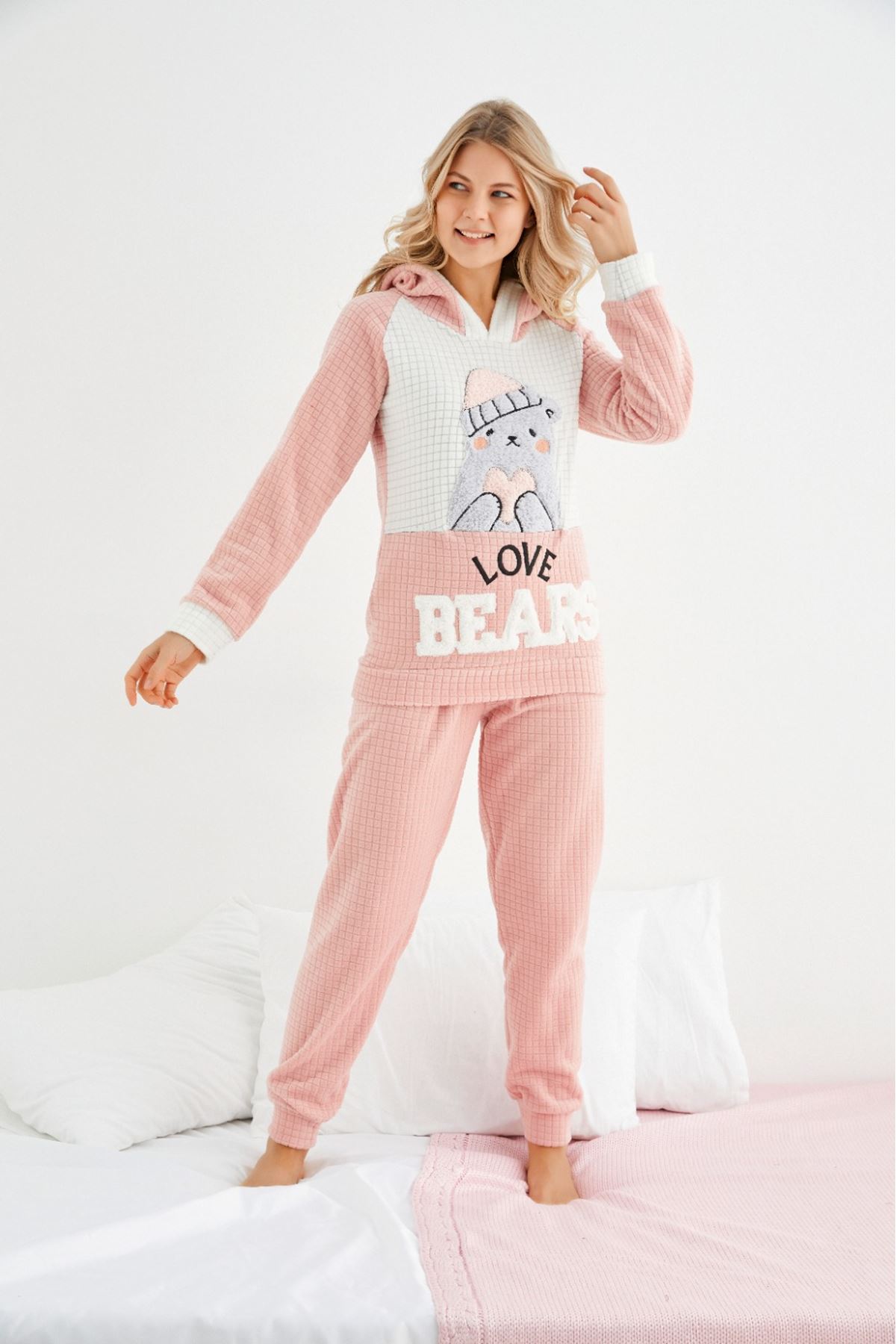 Kadın Desenli Kışlık Polar Pijama Takım 1E-1053P