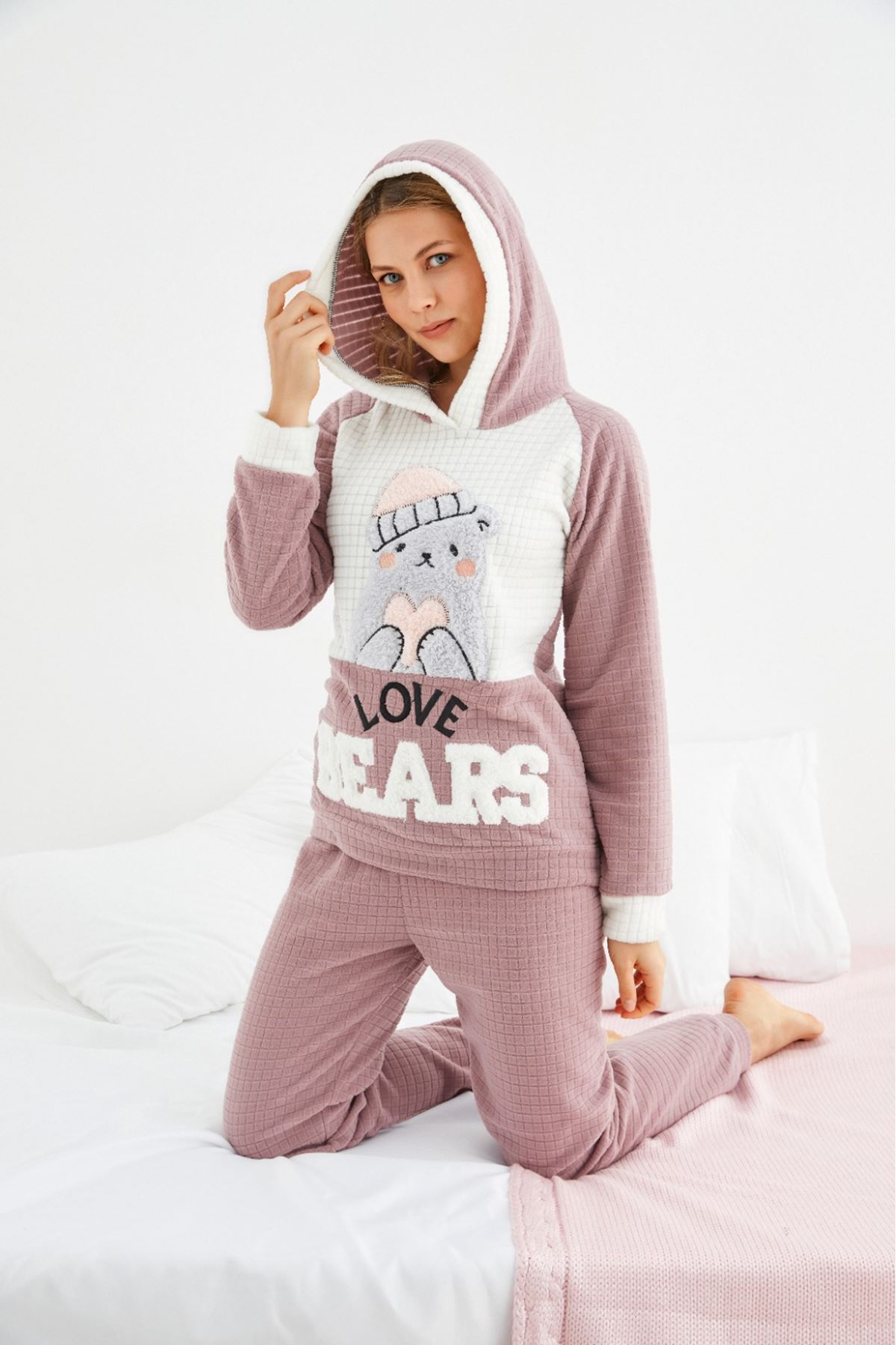 Kadın Desenli Kışlık Polar Pijama Takım 1C-1053M