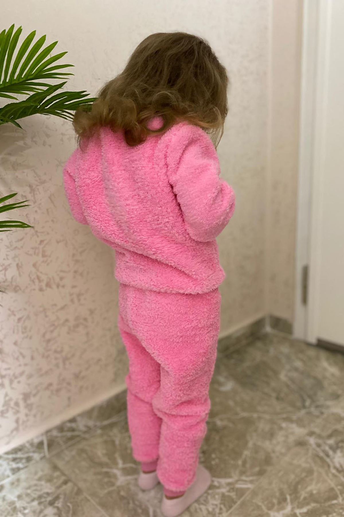 Kız Çocuk Pembe Kışlık Peluş Pijama Takımı 1P-4083