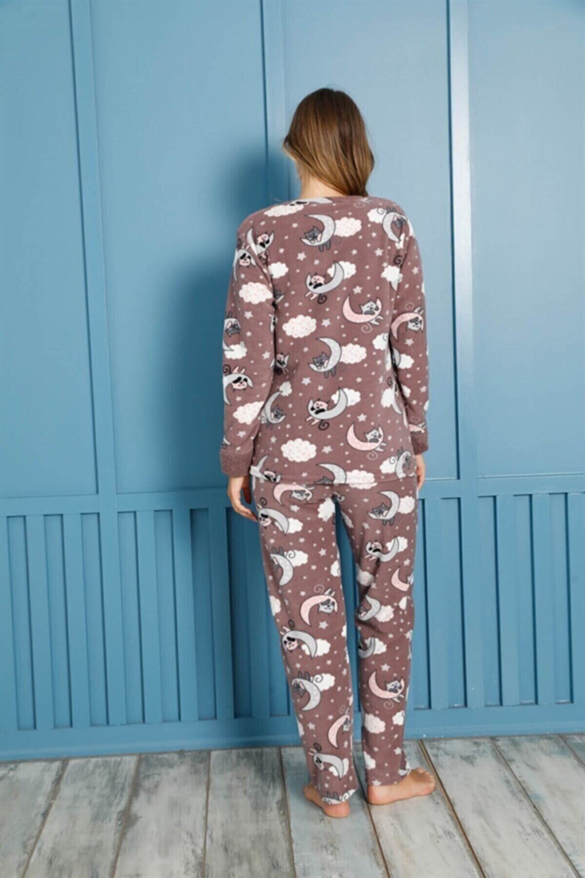 Kadın Desenli Kışlık Polar Pijama Takımı 7F-20073-1
