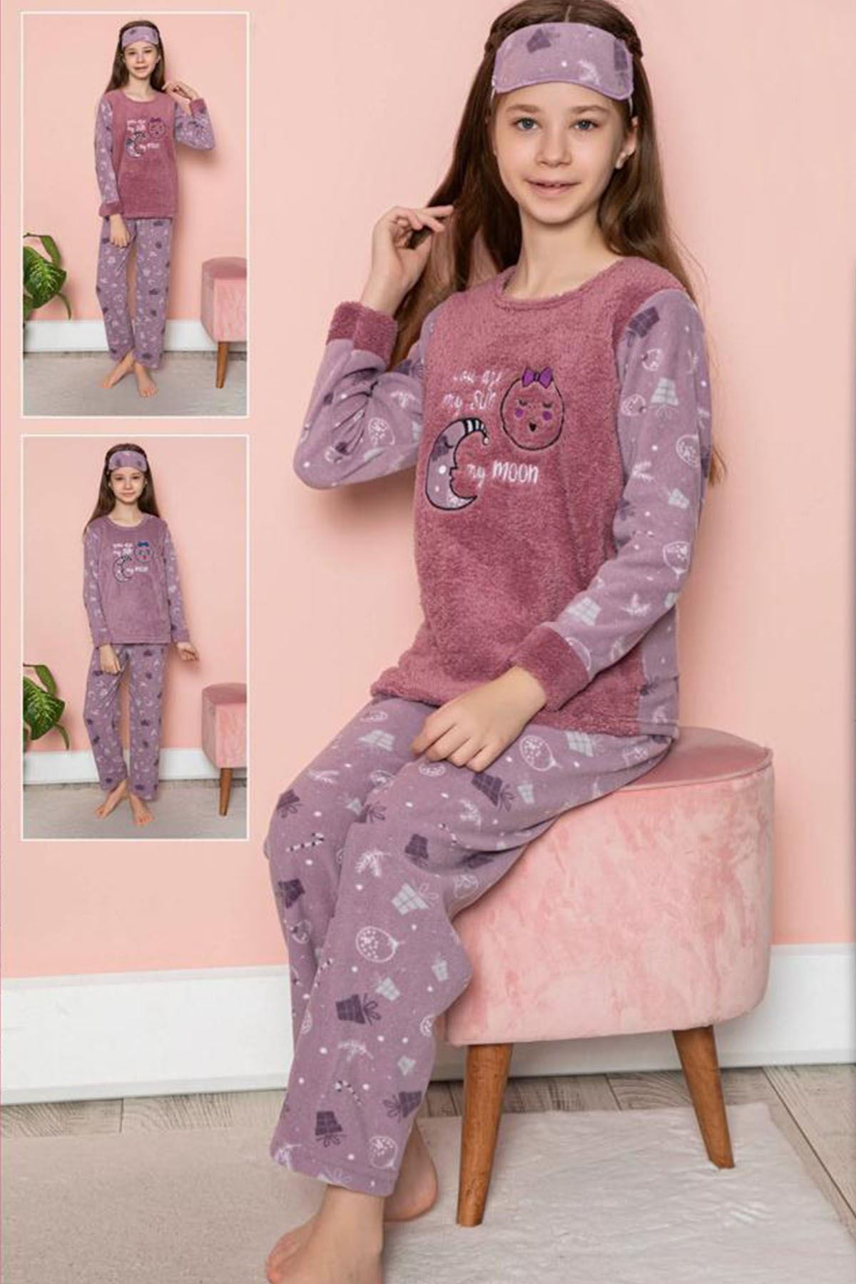 Çocuk Desenli Kışlık Polar Pijama Takımı 3E-0496