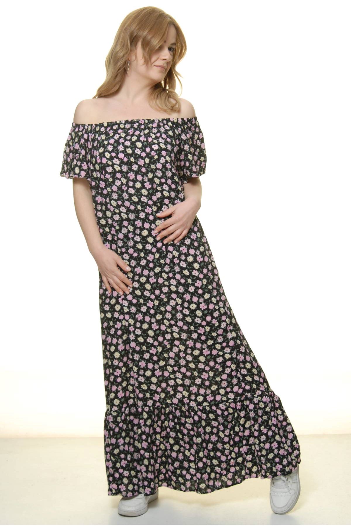 Kadın Madonna Yaka Çiçek Desenli Yazlık Elbise 12C-5037