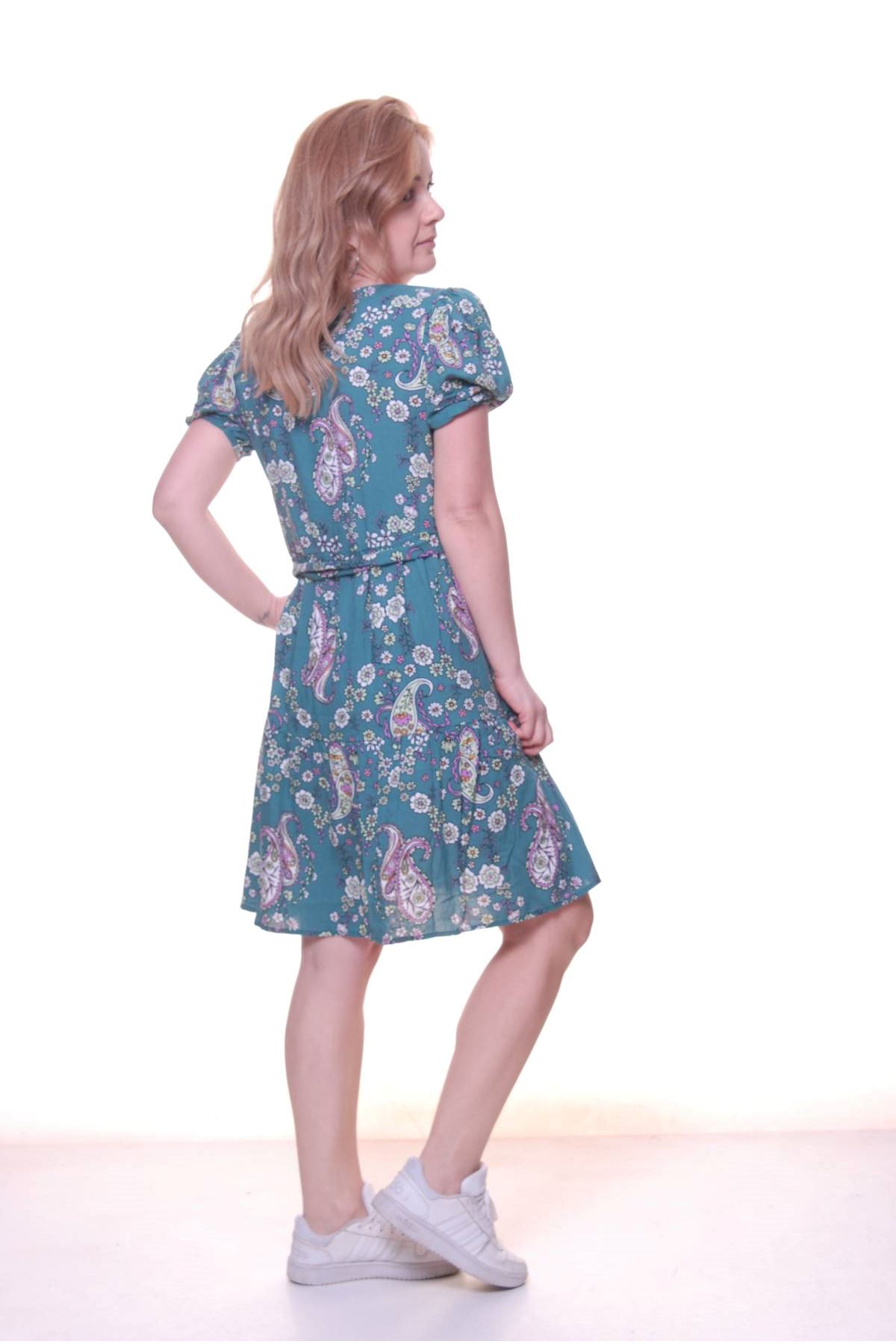 Kadın Renkli Kuşaklı Asimetrik Kesim Midi Yazlık Elbise 11D-5046