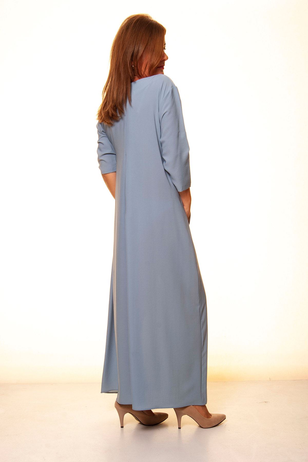 Kadın Büyük Beden Bebe Mavi Uzun Cepli Elbise A3-4042