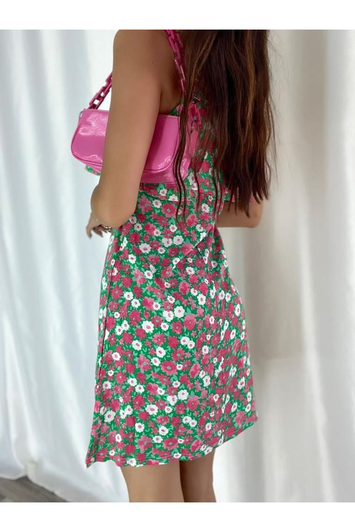 Kadın Renkli Askılı Kısa Pelerin Model Yazlık Dokuma Elbise 6C-2123