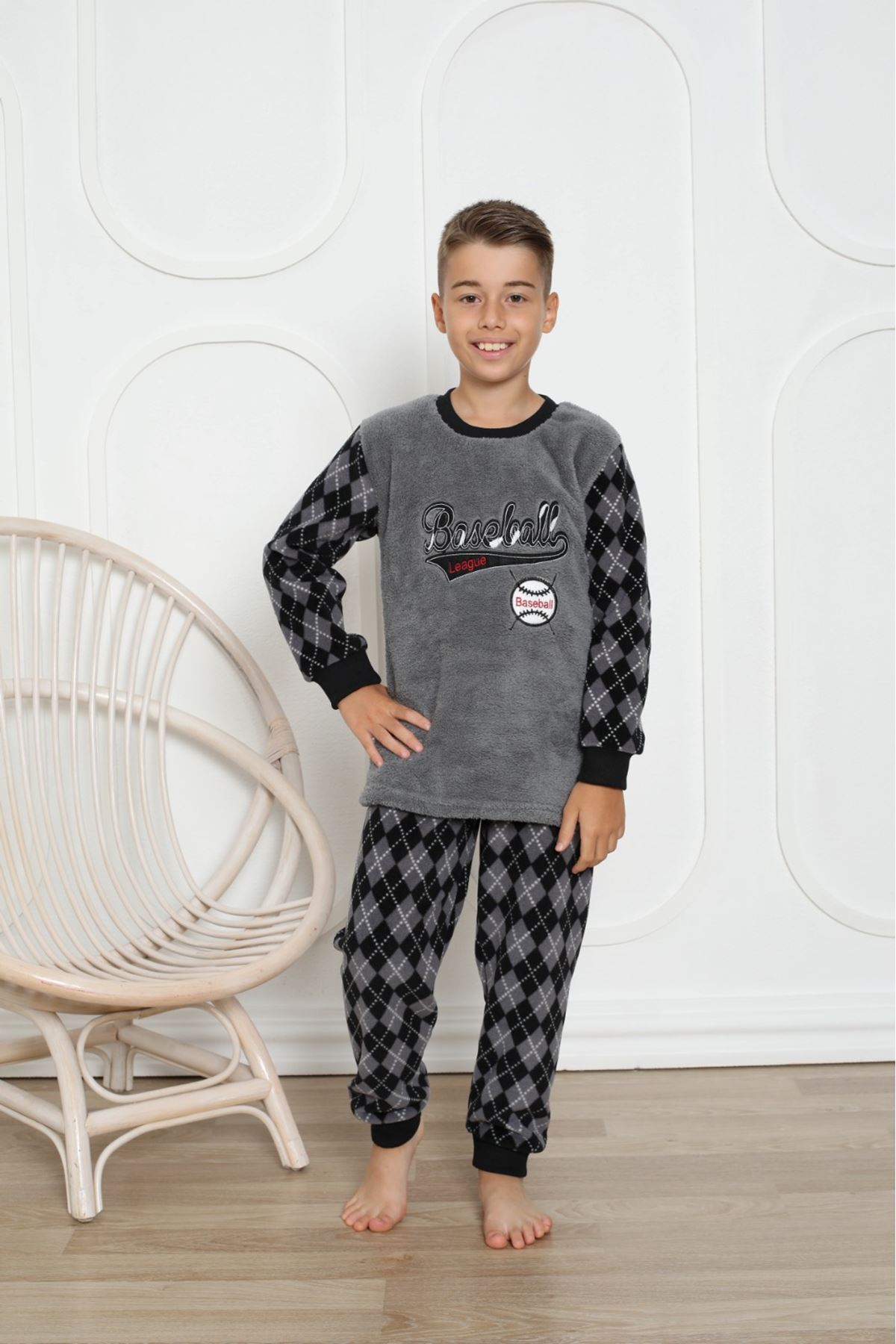 Erkek Çocuk Desenli Kışlık Welsoft Polar Pijama Takımı 6E-0305