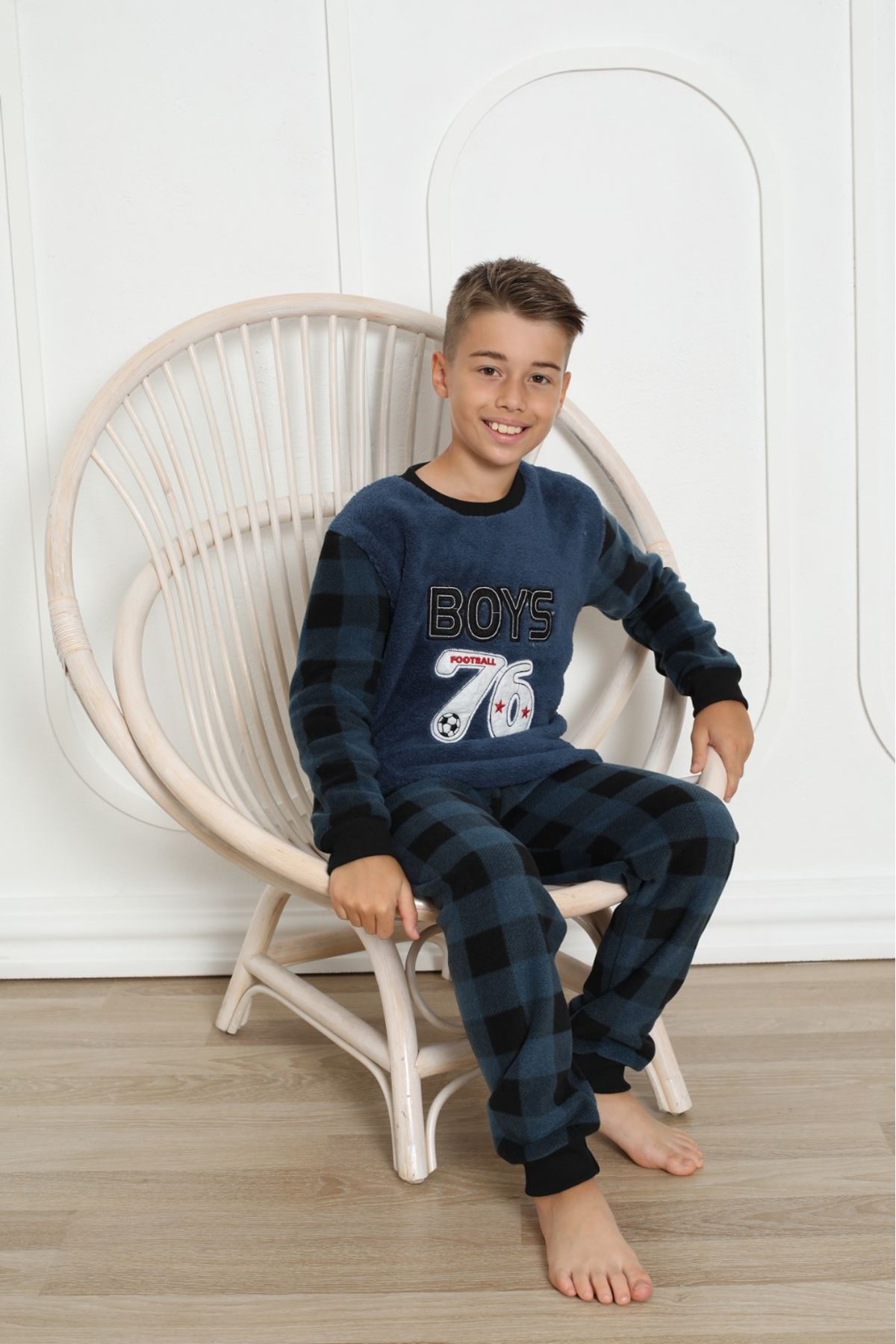 Erkek Çocuk Desenli Kışlık Welsoft Polar Pijama Takımı 7E-0232