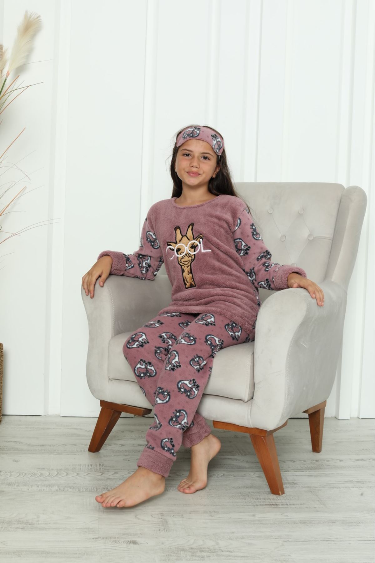 Kız Çocuk Desenli Kışlık Welsoft Polar Pijama Takımı 5E-6373