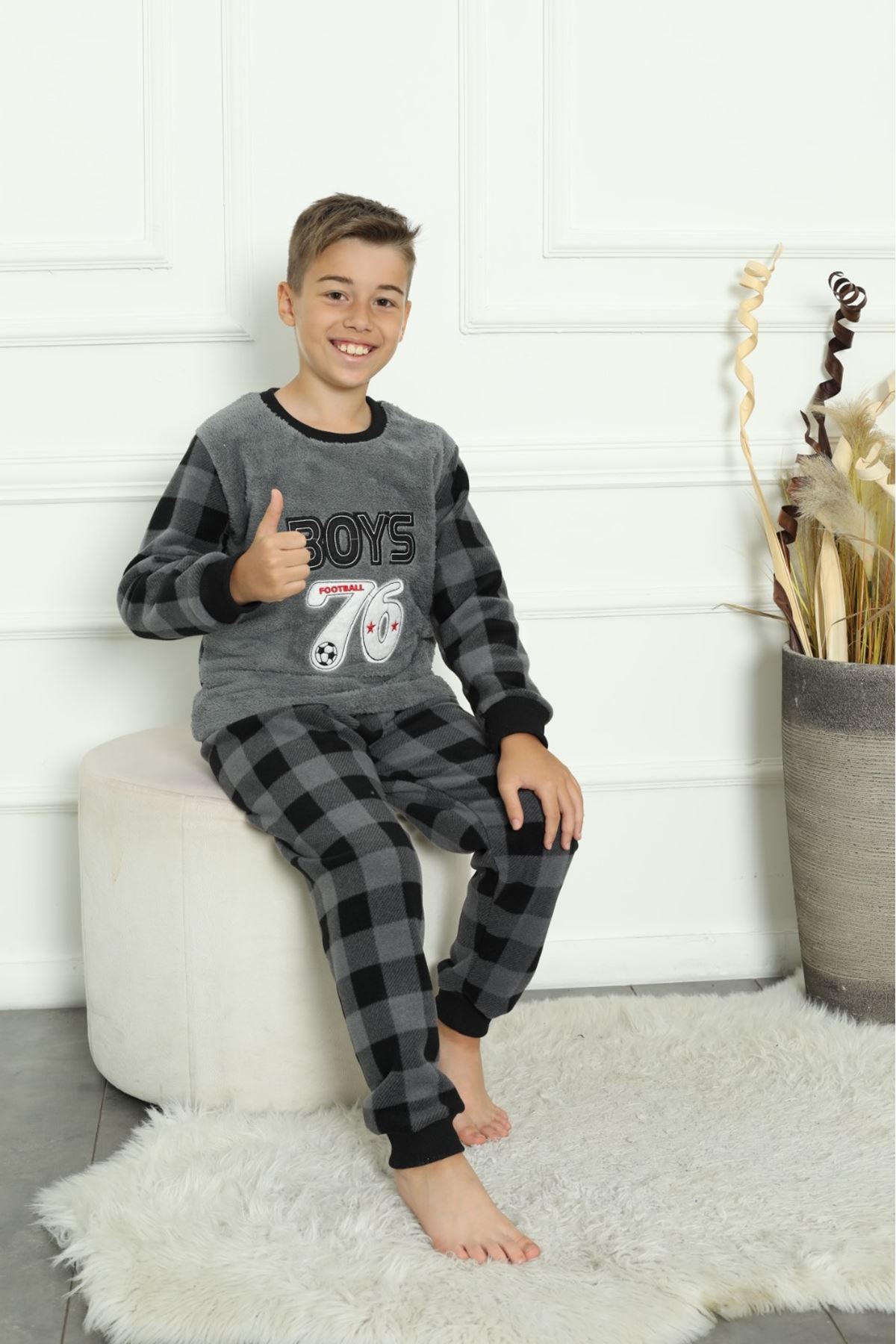 Erkek Çocuk Desenli Kışlık Welsoft Polar Pijama Takımı 3F-3319