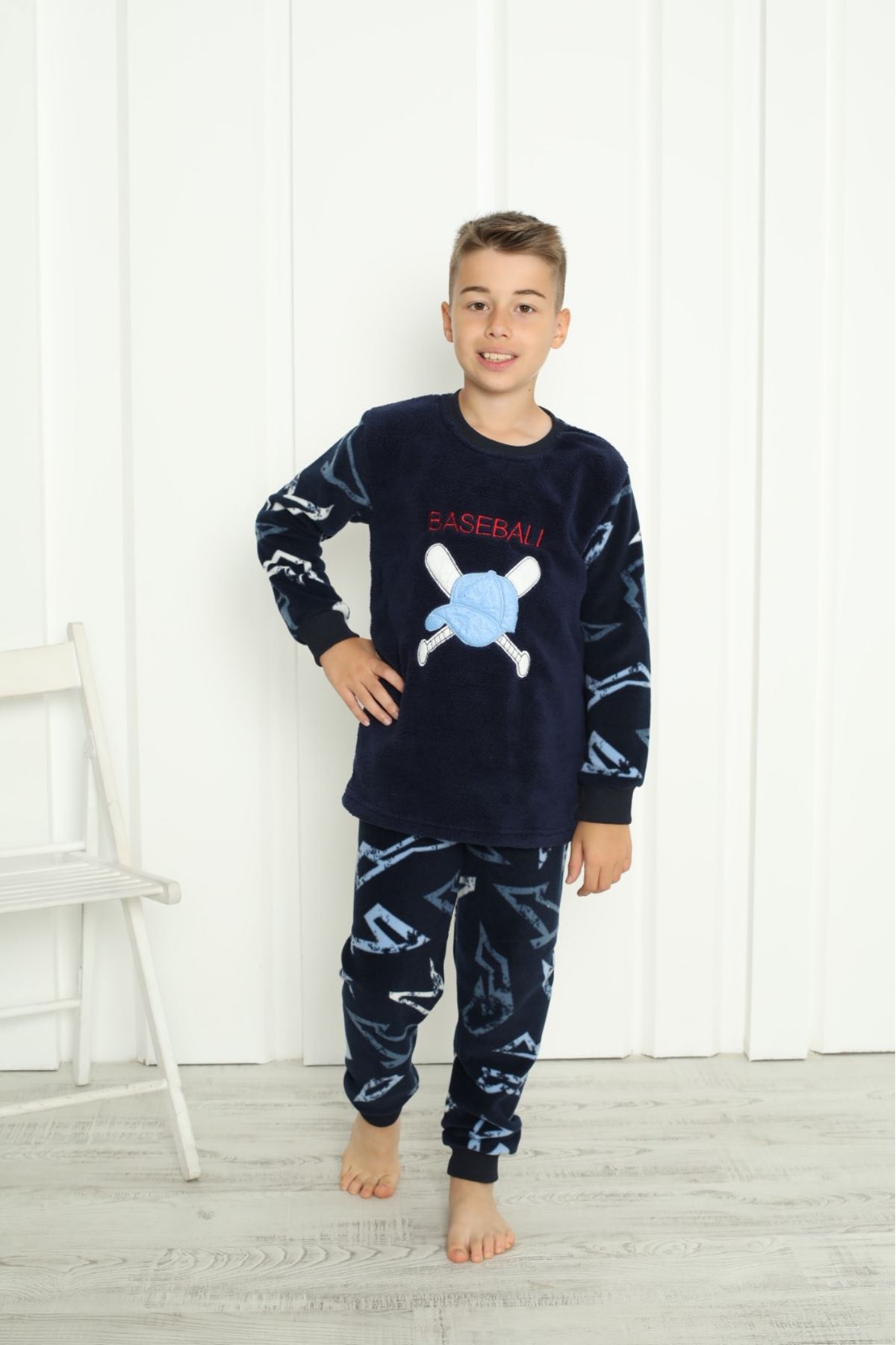 Erkek Çocuk Desenli Kışlık Welsoft Polar Pijama Takımı 7E-5931