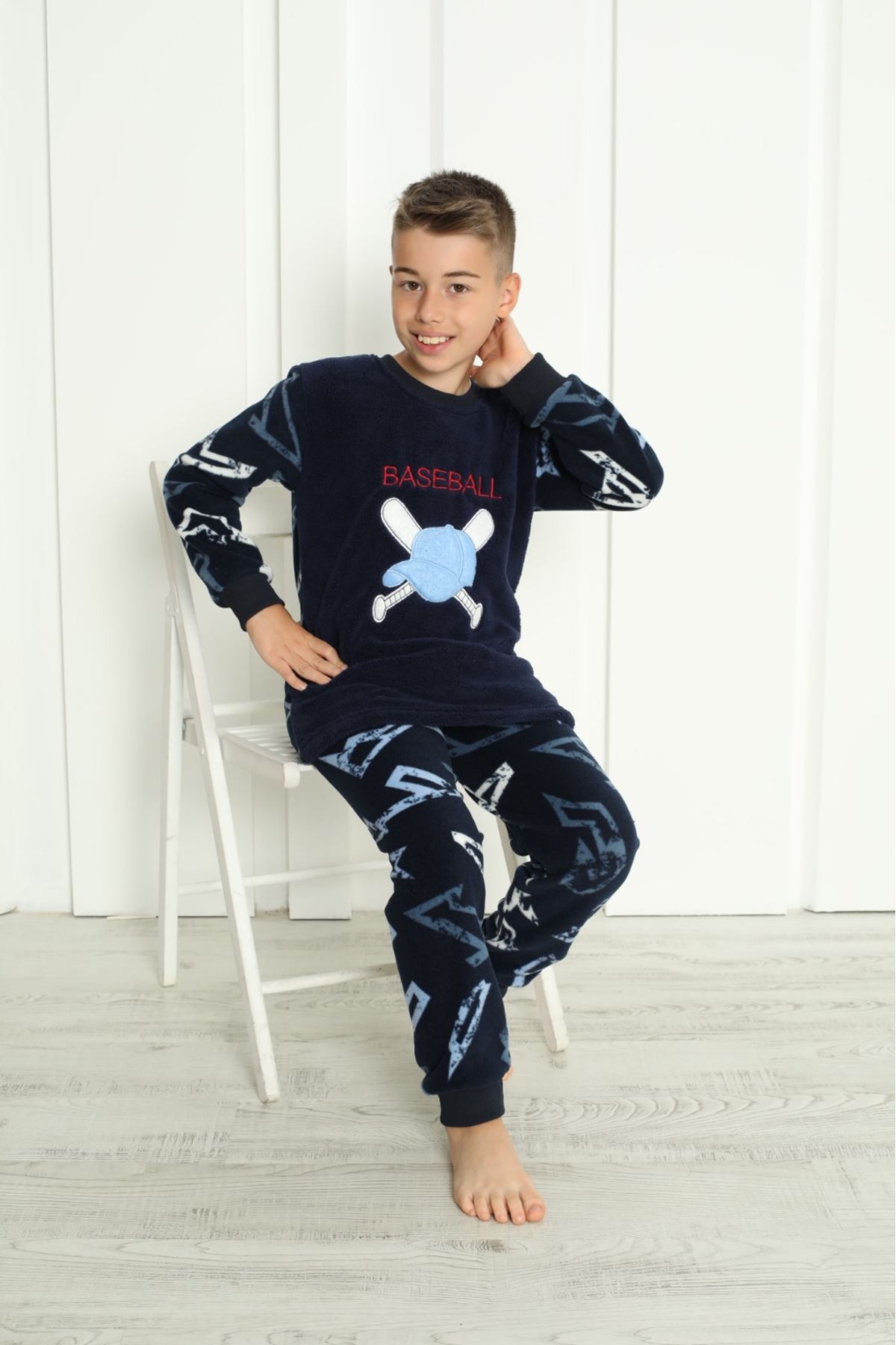Erkek Çocuk Desenli Kışlık Welsoft Polar Pijama Takımı 7E-5931